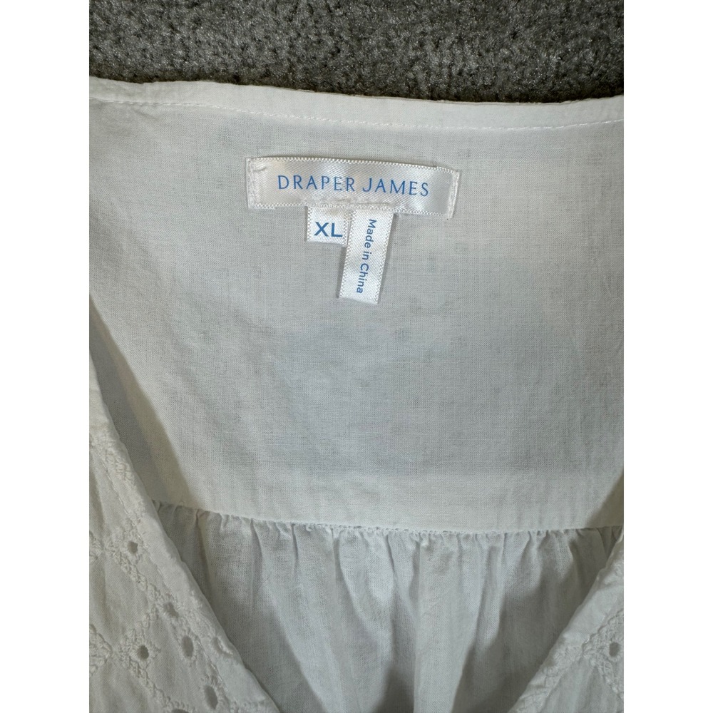 Draper James White Eyelet V-Neck Puff Sleeve Cotton Blouse XL - Picture 3 of 9